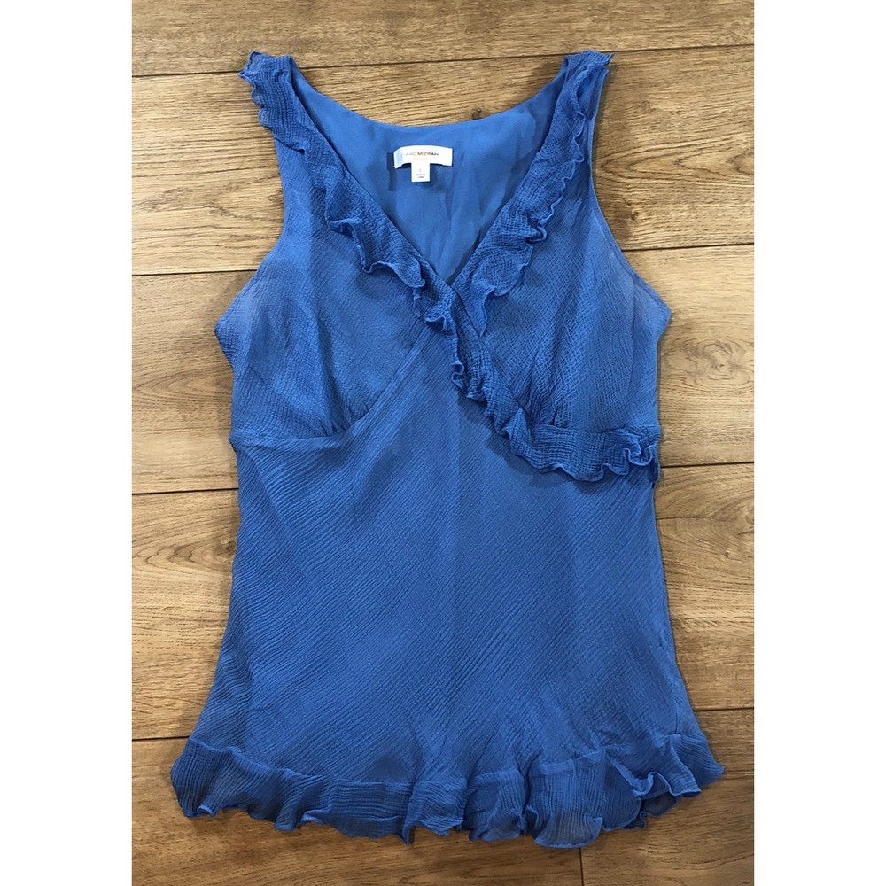 Isaac Mizrahi Target Silk Blue Ruffle Baby Doll Tank L Y2K Fairycore Cottagecore